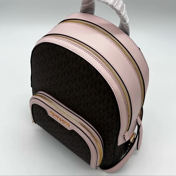 Michael Kors Medium Jaycee Zip Packet Backpack Brown/Light Pink - Picture 10 of 14